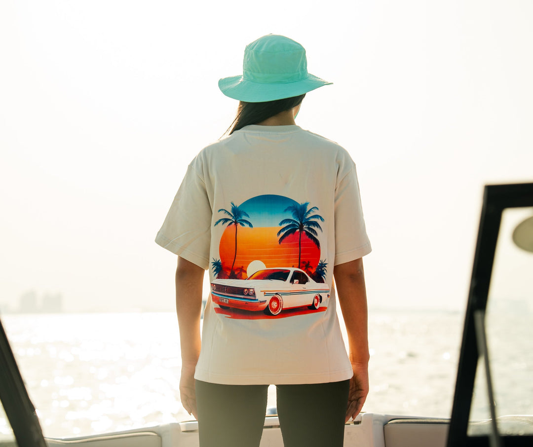 Beige Retro Sunset Cruiser T Shirt varkomz shop