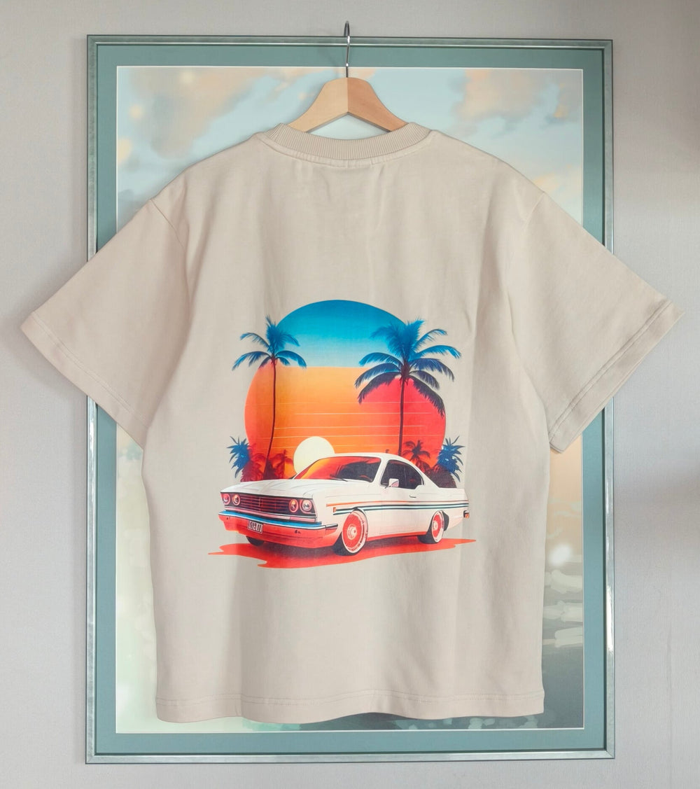 Beige Retro Sunset Cruiser T Shirt varkomz shop