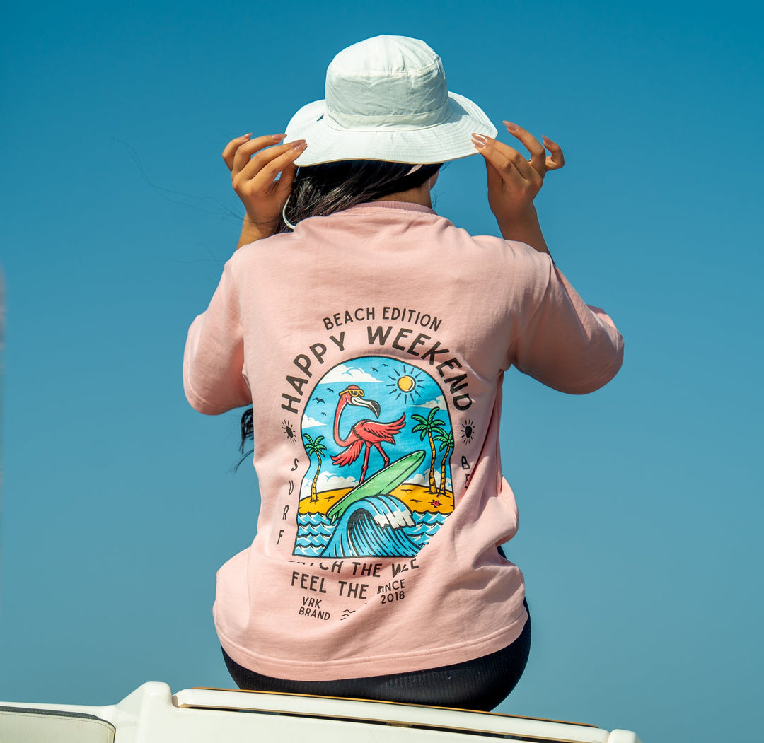 Peach Color T-Shirt Happy Weekend varkomz shop