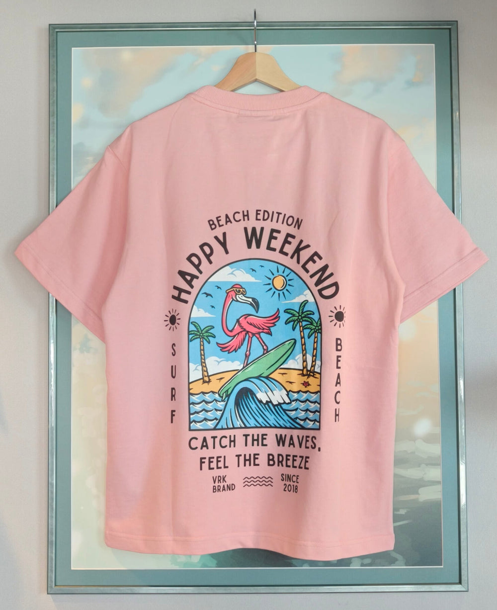 Peach Color T-Shirt Happy Weekend varkomz shop