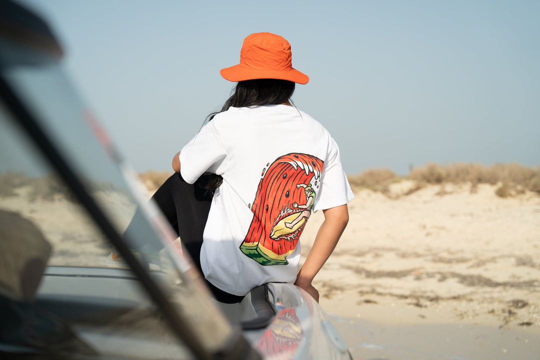 White Color T-Shirt Watermelon Wave Rider varkomz shop
