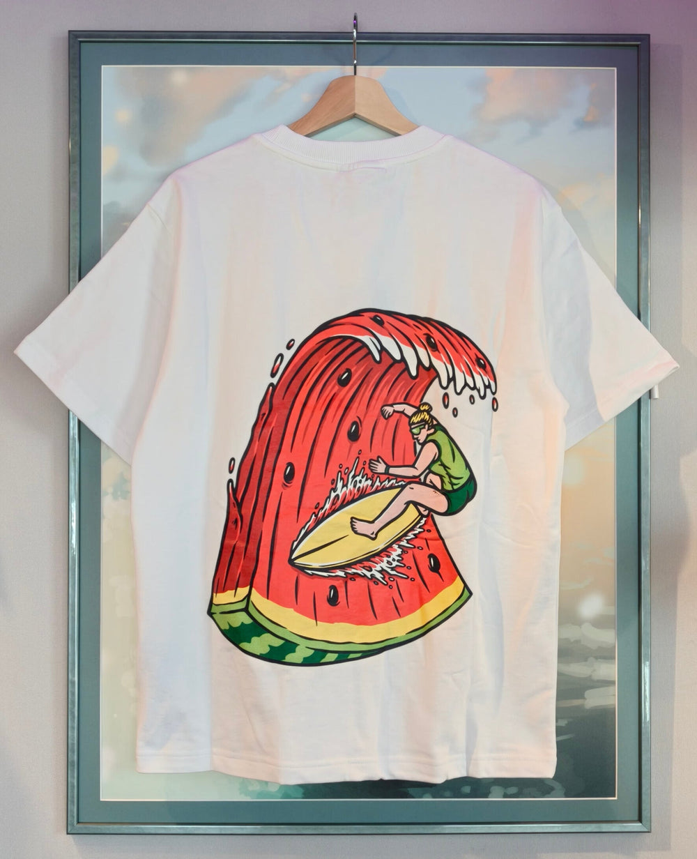 White Color T-Shirt Watermelon Wave Rider varkomz shop