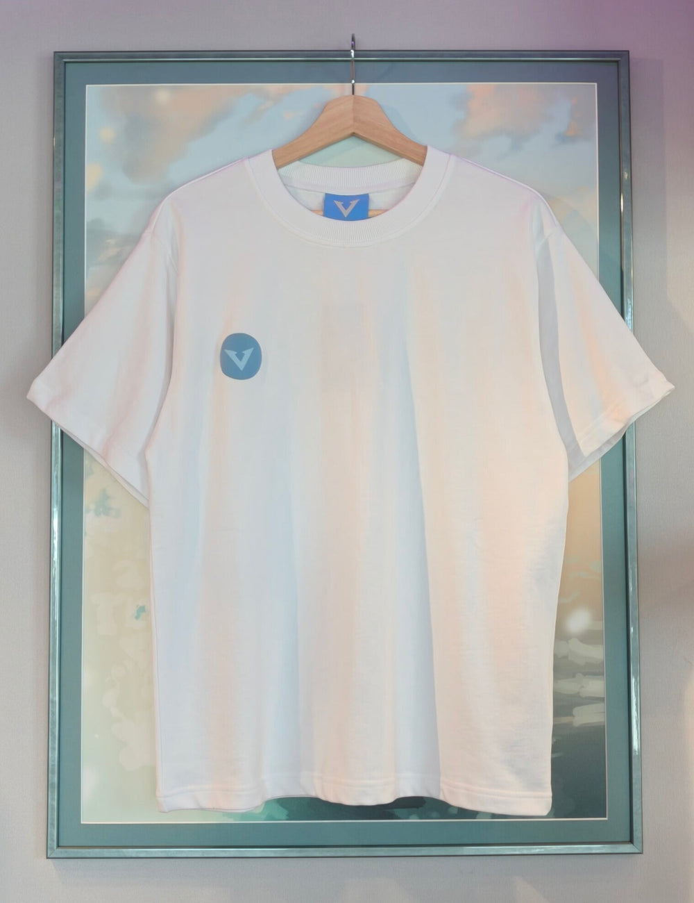 White Color Oversized T-Shirt Blue Vertical Stripe Print varkomz shop