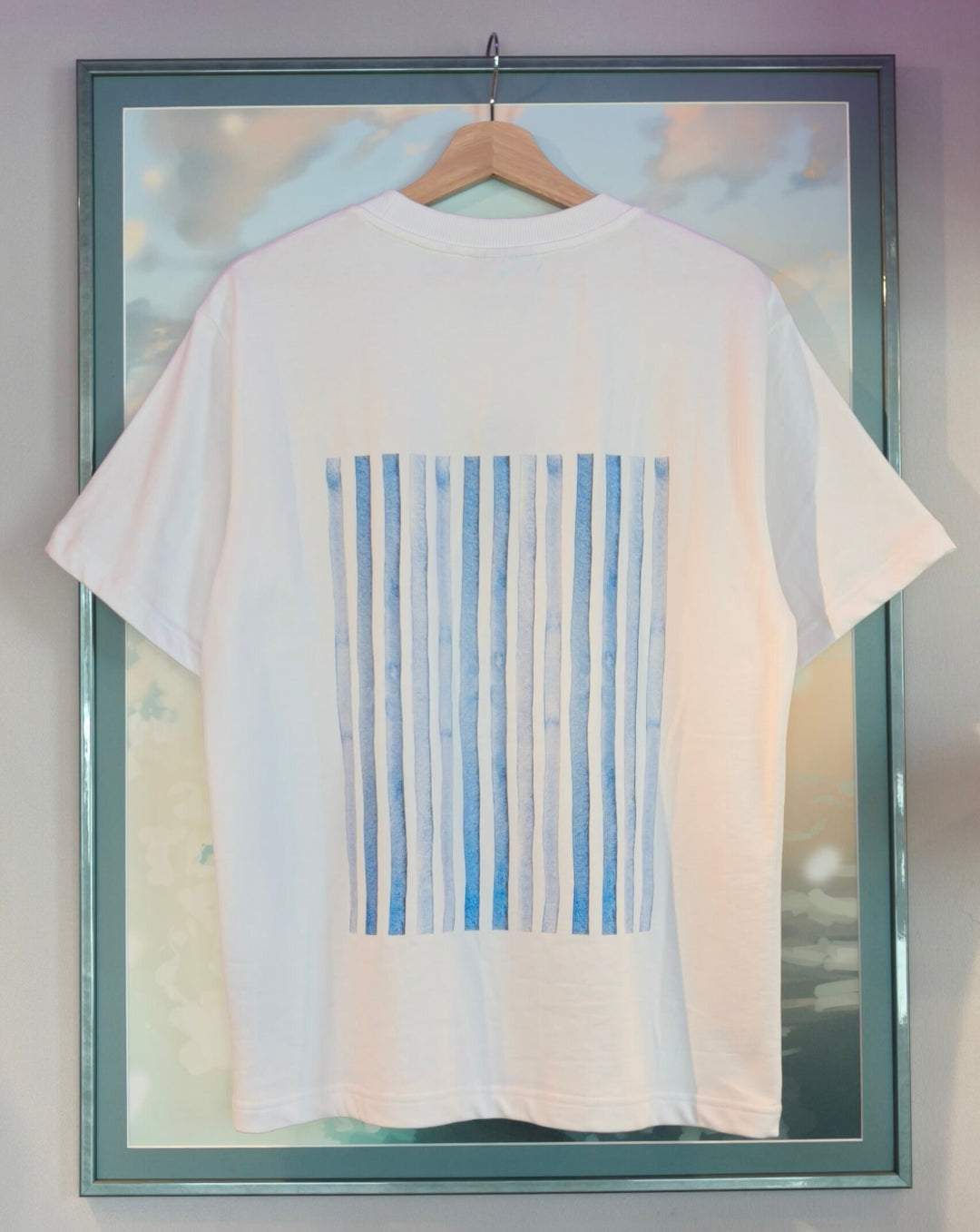 White Color Oversized T-Shirt Blue Vertical Stripe Print varkomz shop