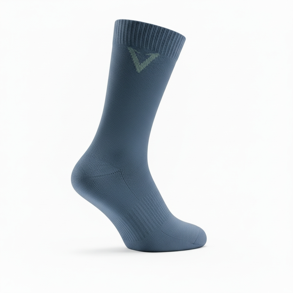 Blue sock with a logo on a white background