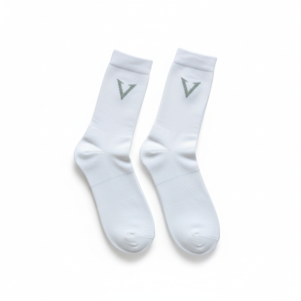 White socks with a logo on a white background