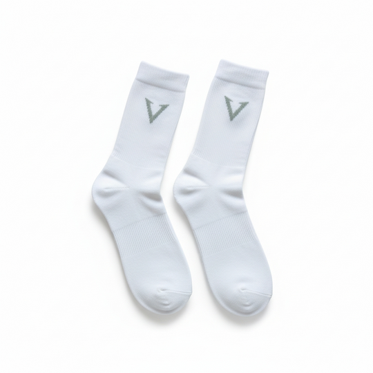 White socks with a logo on a white background