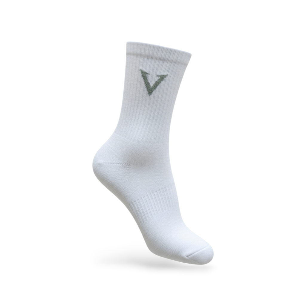 White sock with a logo on a white background
