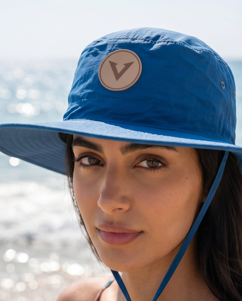 Varkomz Dark Blue Bucket Hat With Rope Beige Logo