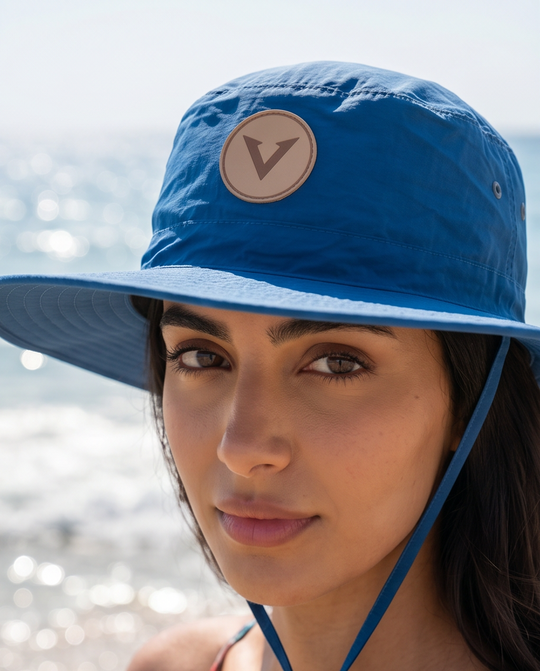 Varkomz Dark Blue Bucket Hat With Rope Beige Logo