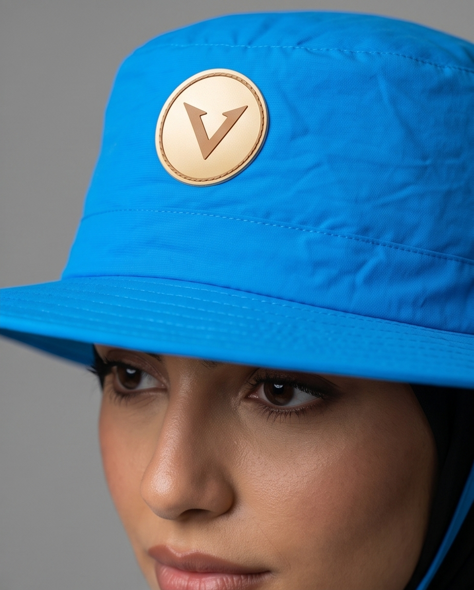 Varkomz Blue Bucket Hat With Rope Beige Logo