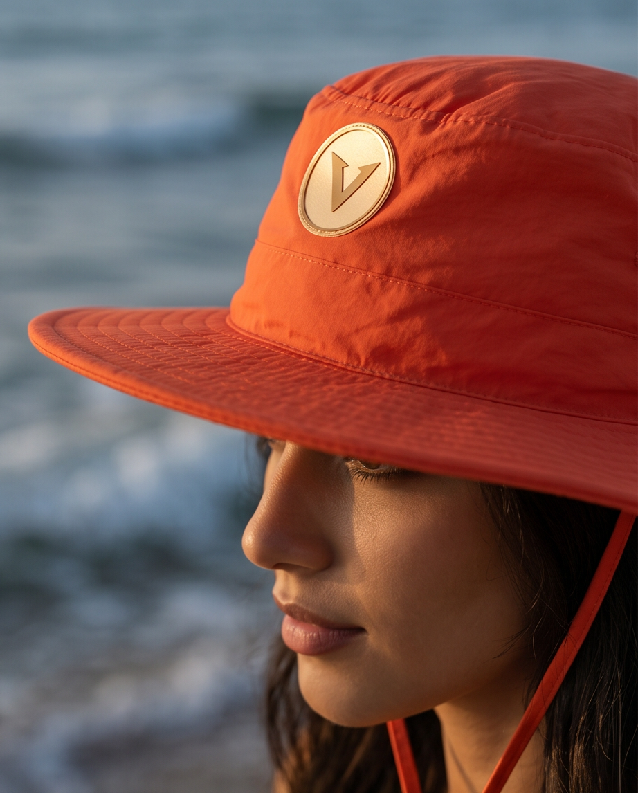 Varkomz Orange Bucket Hat With Rope Beige Logo