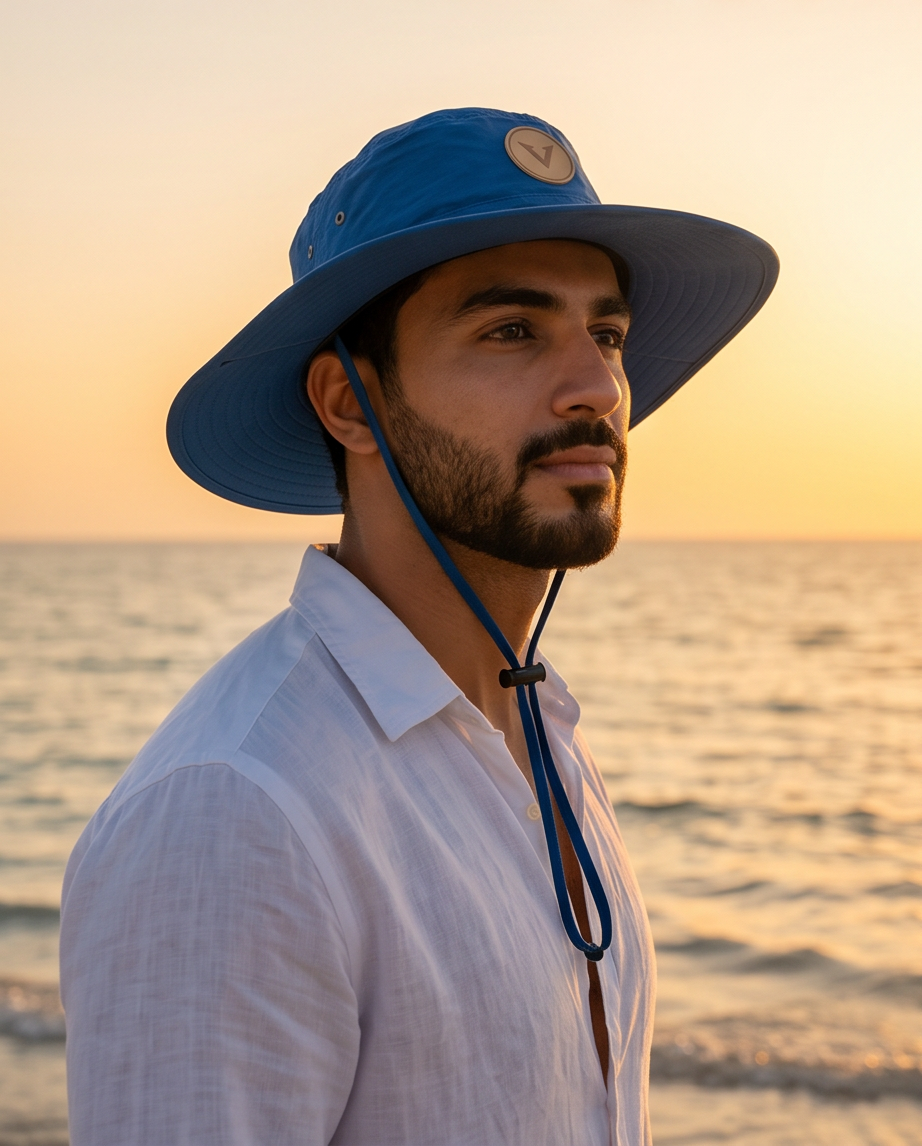 Varkomz Dark Blue Bucket Hat With Rope Beige Logo
