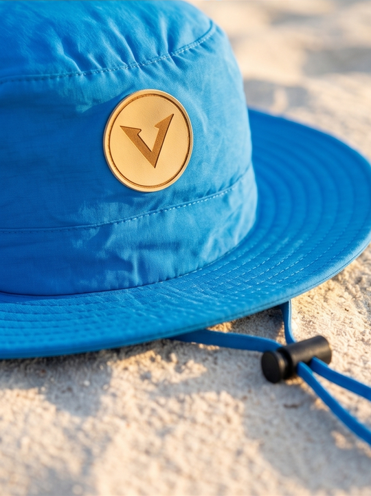 Varkomz Blue Bucket Hat With Rope Beige Logo