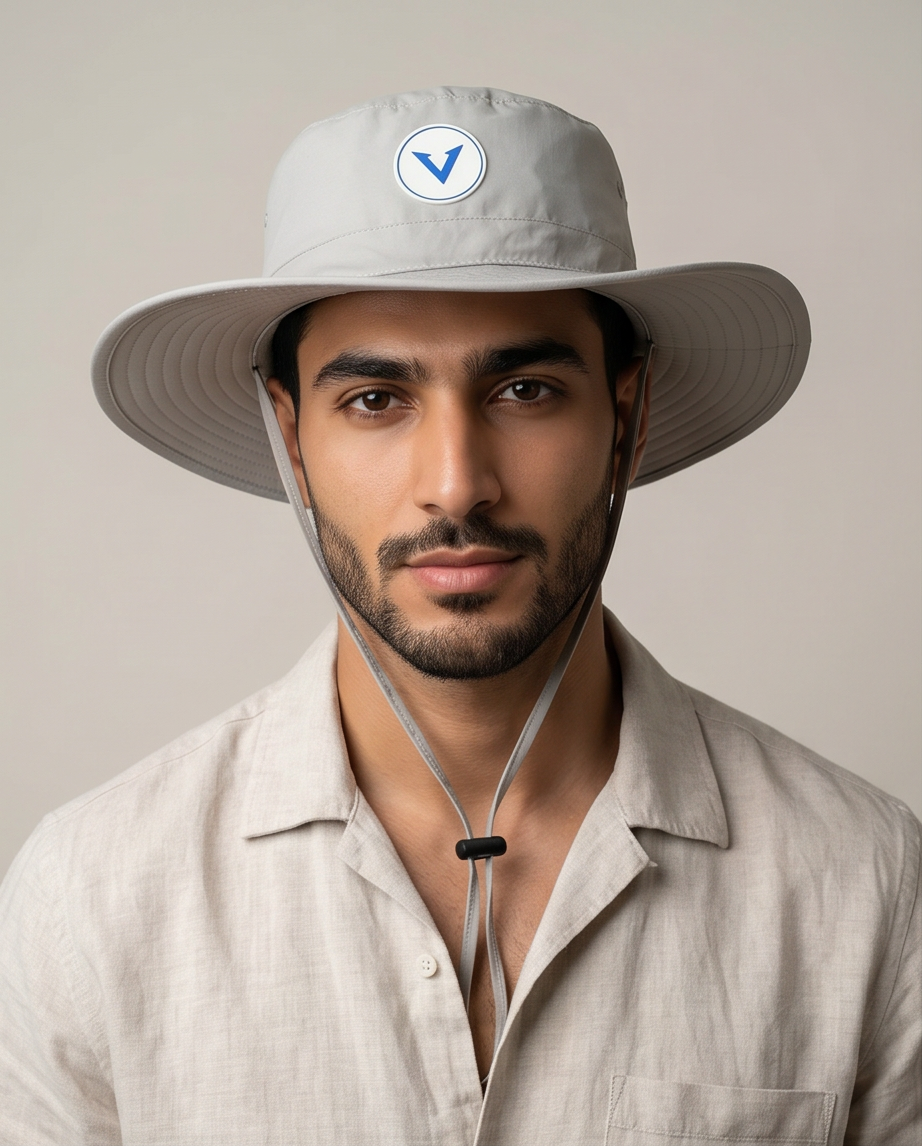 Varkomz Grey Bucket Hat With Rope Blue Logo