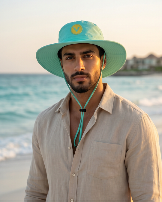 Varkomz Turquoise Bucket Hat With Rope Yellow Logo