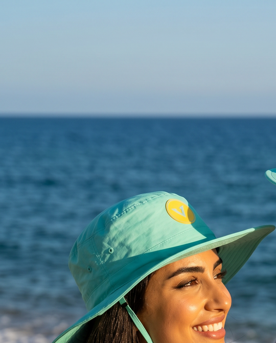 Varkomz Turquoise Bucket Hat With Rope Yellow Logo