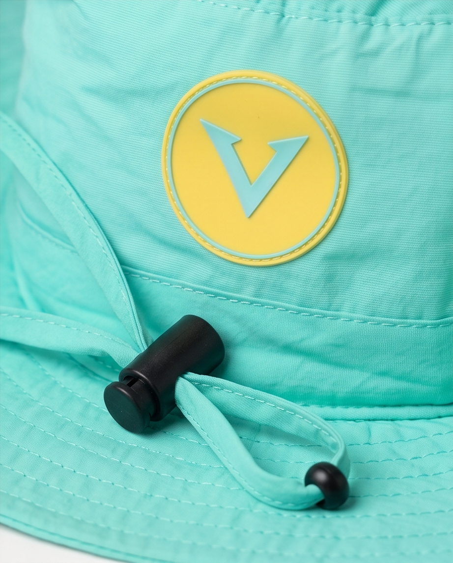 Varkomz Turquoise Bucket Hat With Rope Yellow Logo