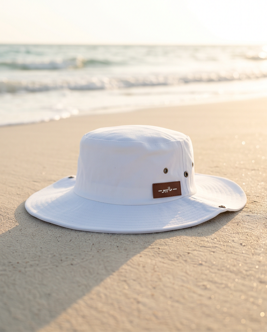 Malibu White Bucket Hat With Rope -ماليبو -