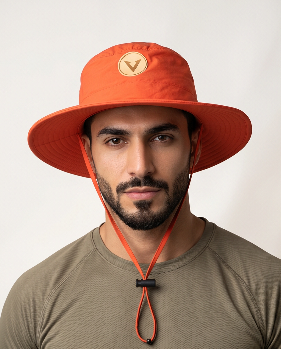 Varkomz Orange Bucket Hat With Rope Beige Logo