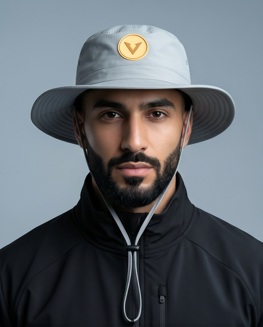Varkomz Light Grey Bucket Hat With Rope Beige Logo
