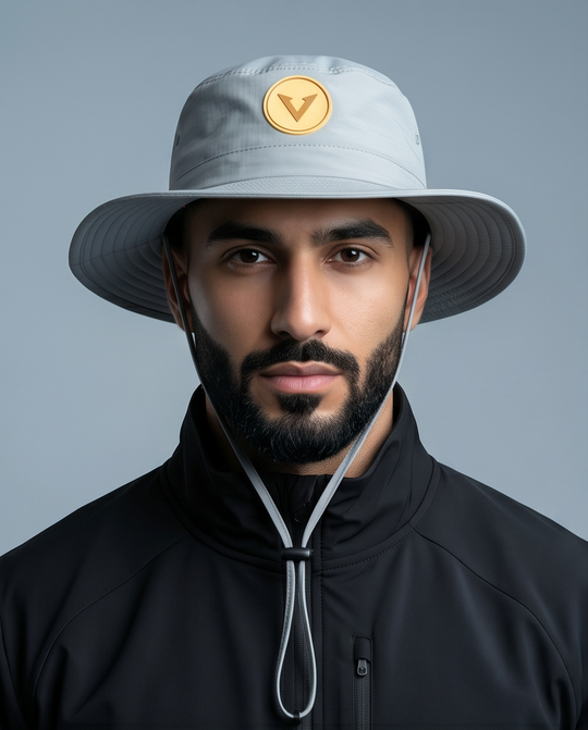 Varkomz Light Grey Bucket Hat With Rope Beige Logo