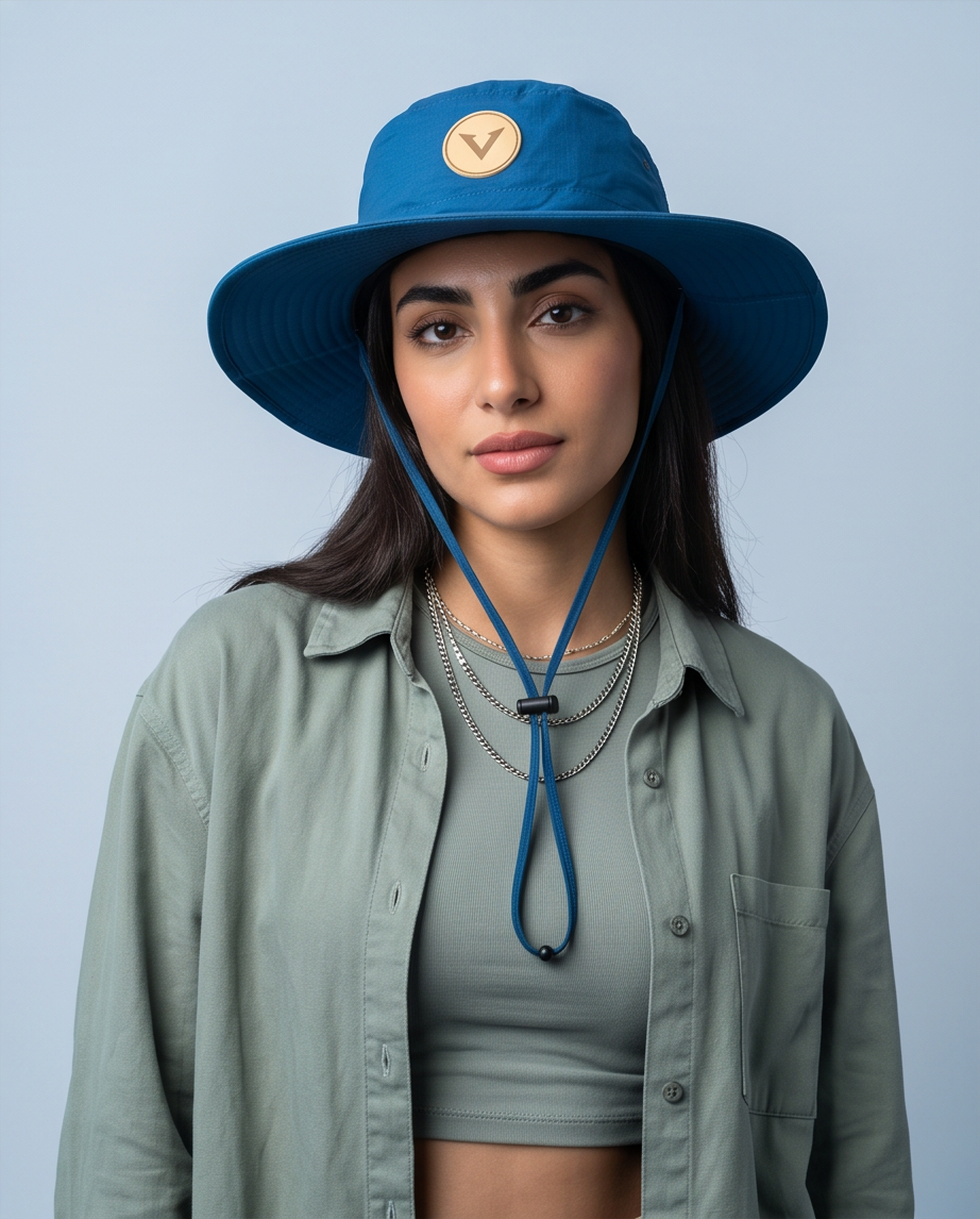 Varkomz Dark Blue Bucket Hat With Rope Beige Logo