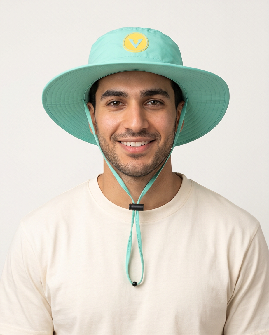Varkomz Turquoise Bucket Hat With Rope Yellow Logo