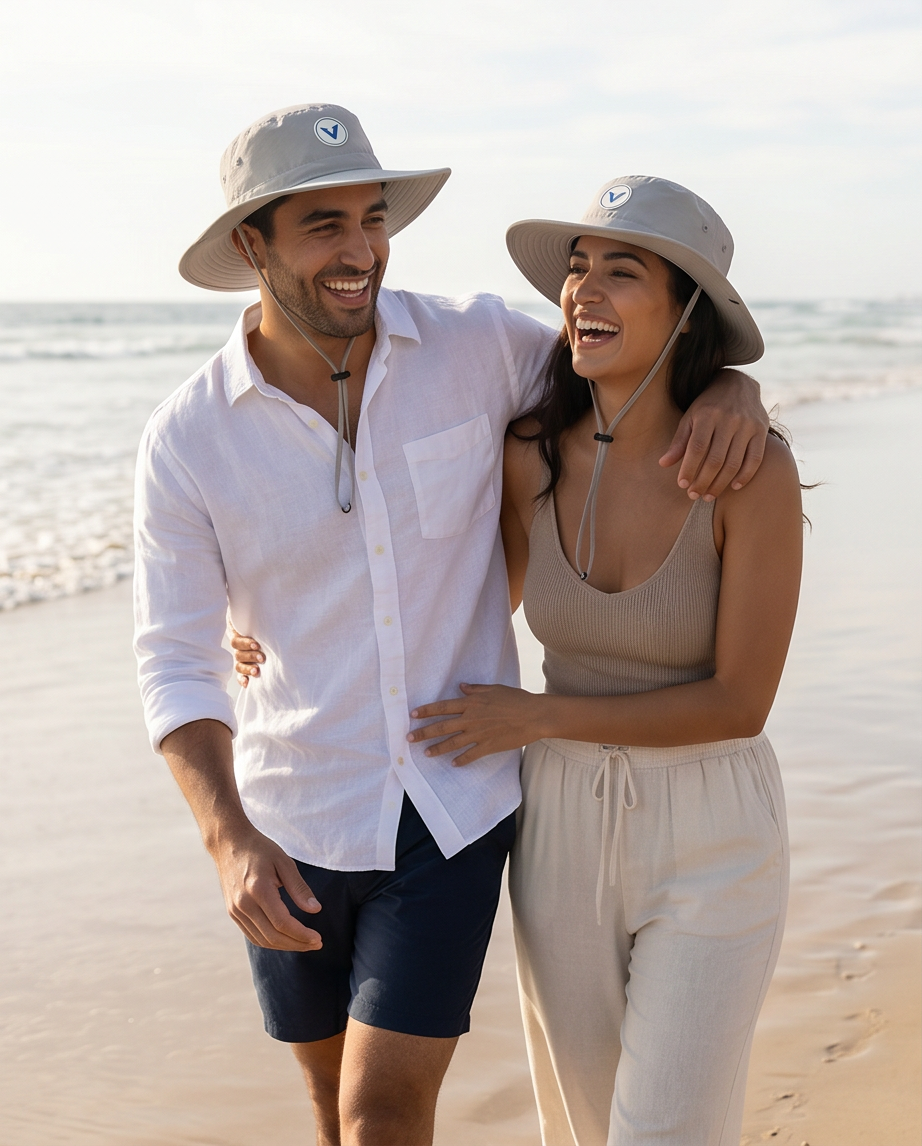 Varkomz Grey Bucket Hat With Rope Blue Logo
