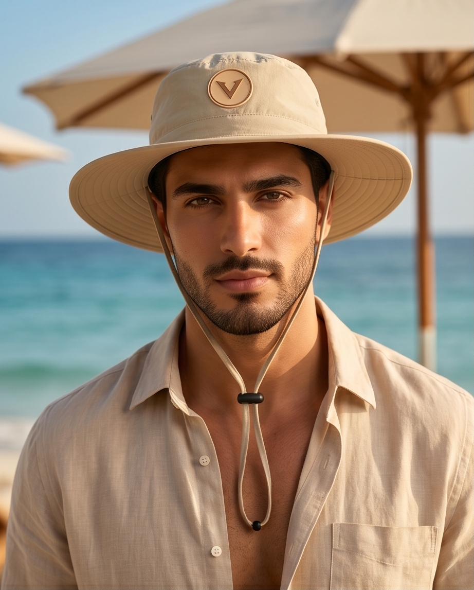 Varkomz Beige Bucket Hat With Rope Beige Logo