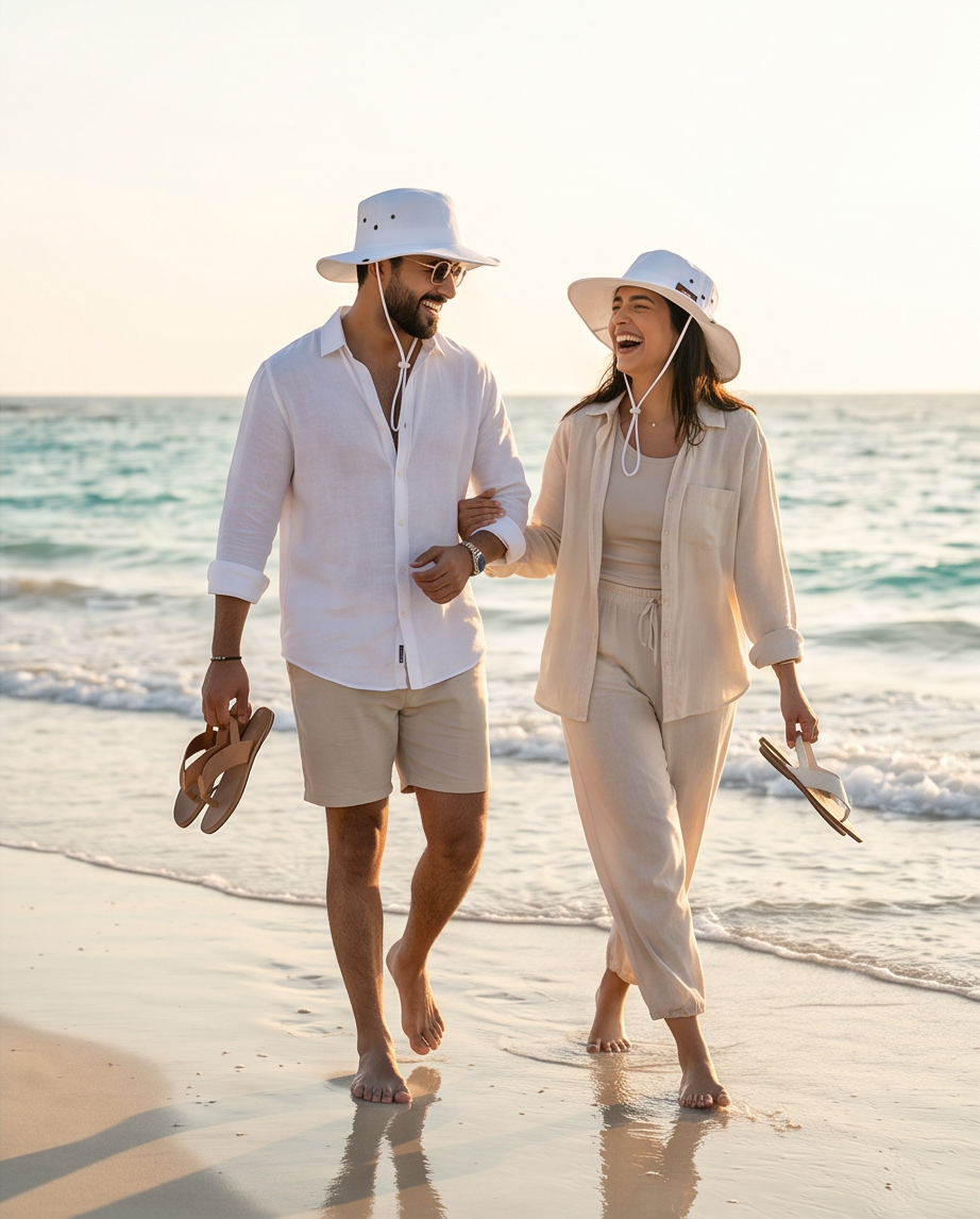 Malibu White Bucket Hat With Rope -ماليبو -