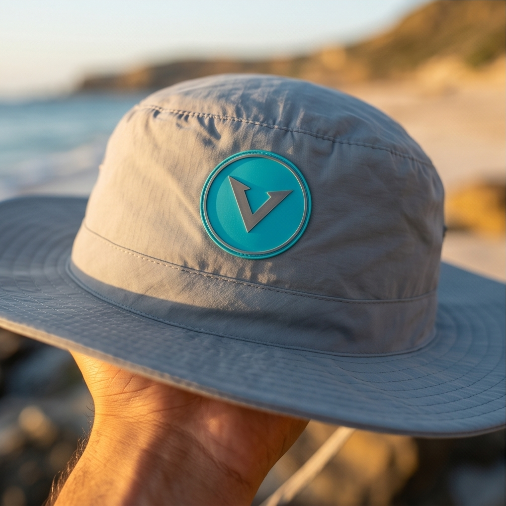 Varkomz Grey Bucket Hat With Rope Turquoise Logo