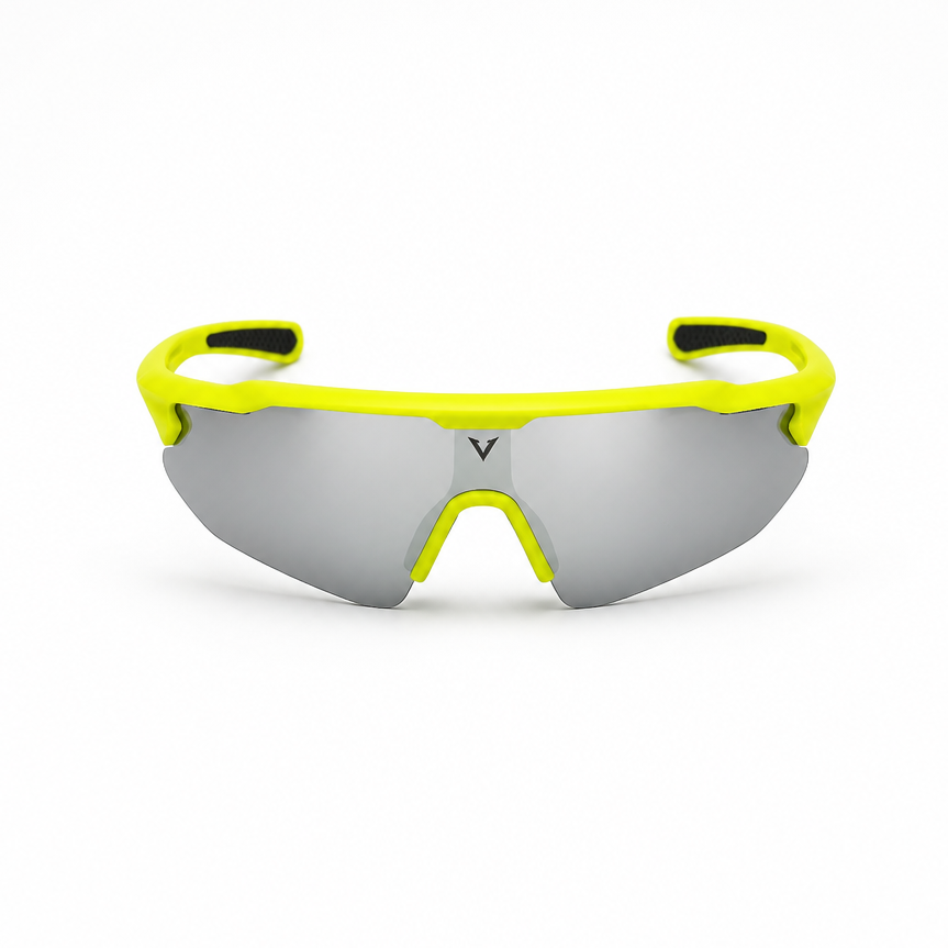 Varkomz Sunglass Neon Green Half Frame Silver Lens V9