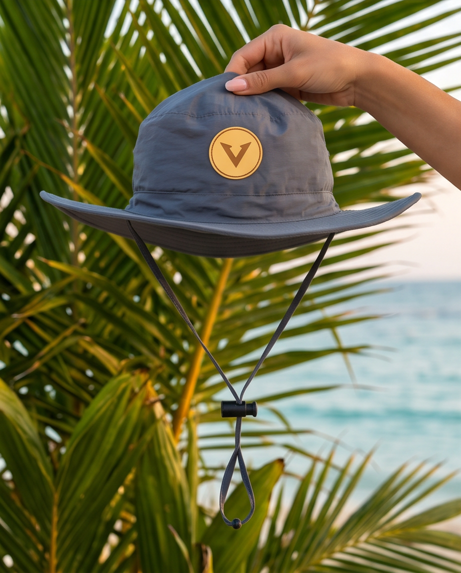 Varkomz Dark Grey Bucket Hat With Rope Beige Logo