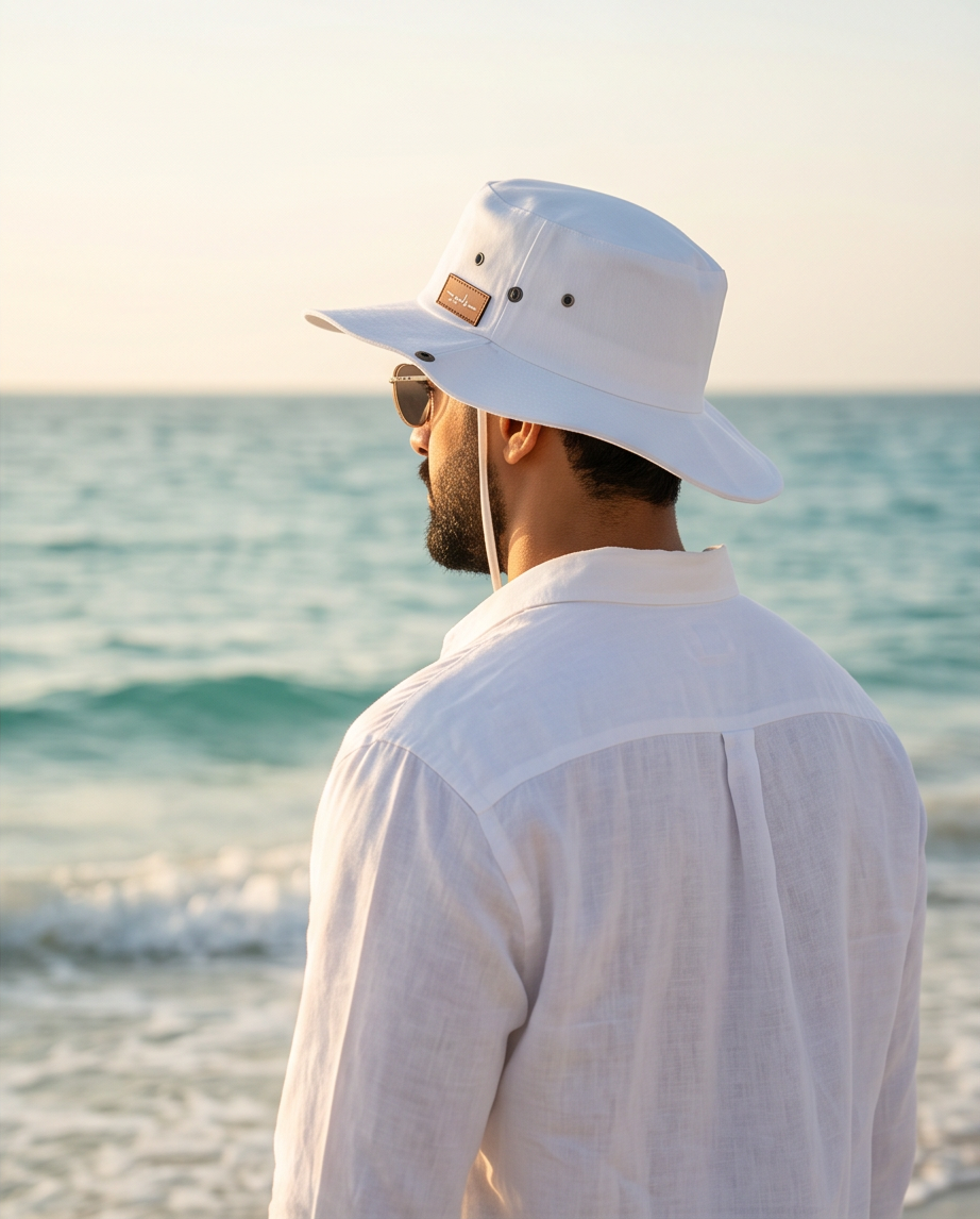 Malibu White Bucket Hat With Rope -ماليبو -