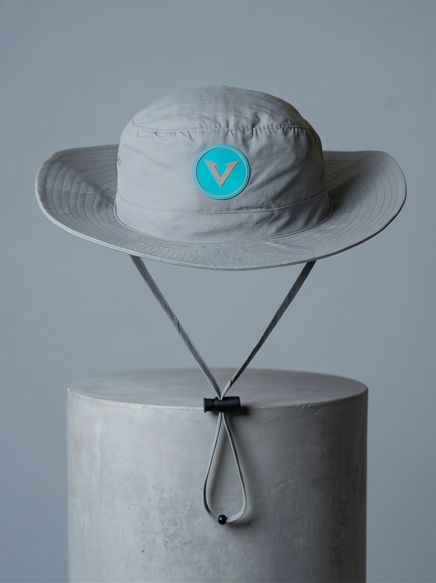 Varkomz Grey Bucket Hat With Rope Turquoise Logo
