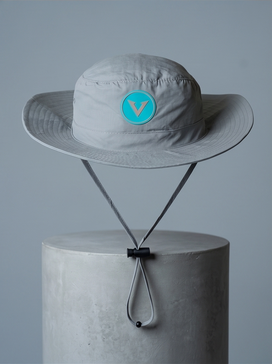 Varkomz Grey Bucket Hat With Rope Turquoise Logo