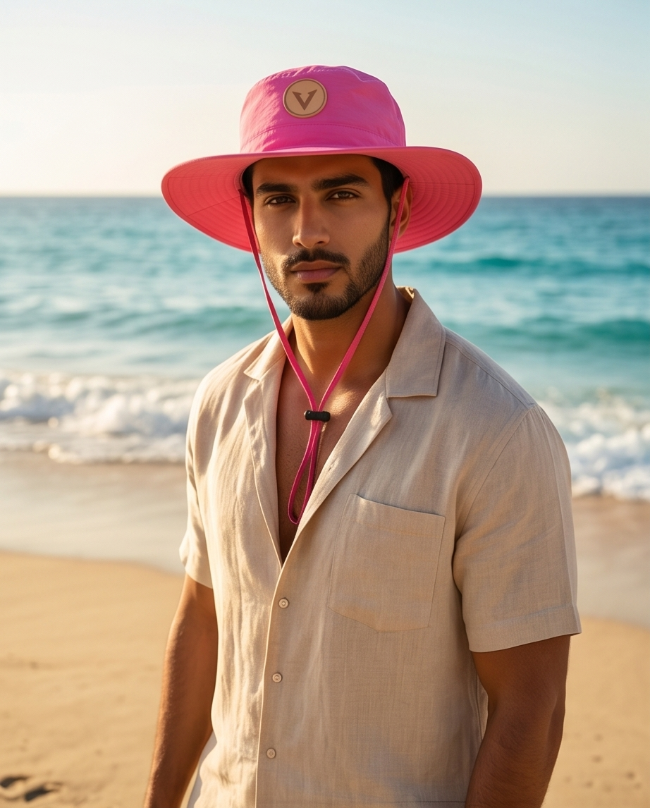 Varkomz Pink Bucket Hat With Rope Beige Logo