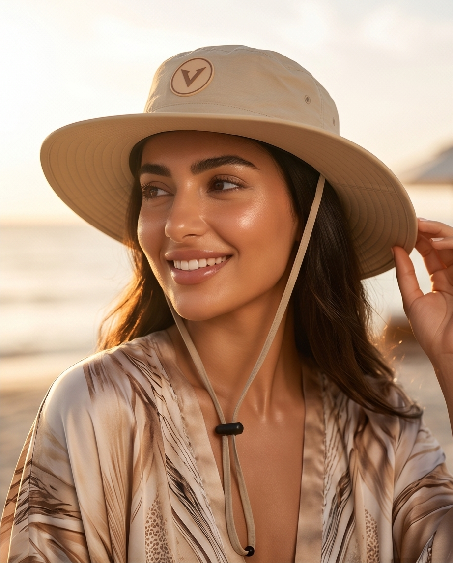 Varkomz Beige Bucket Hat With Rope Beige Logo