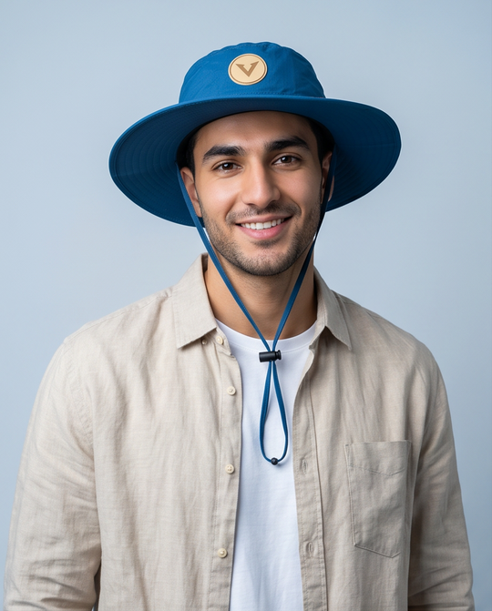Varkomz Dark Blue Bucket Hat With Rope Beige Logo
