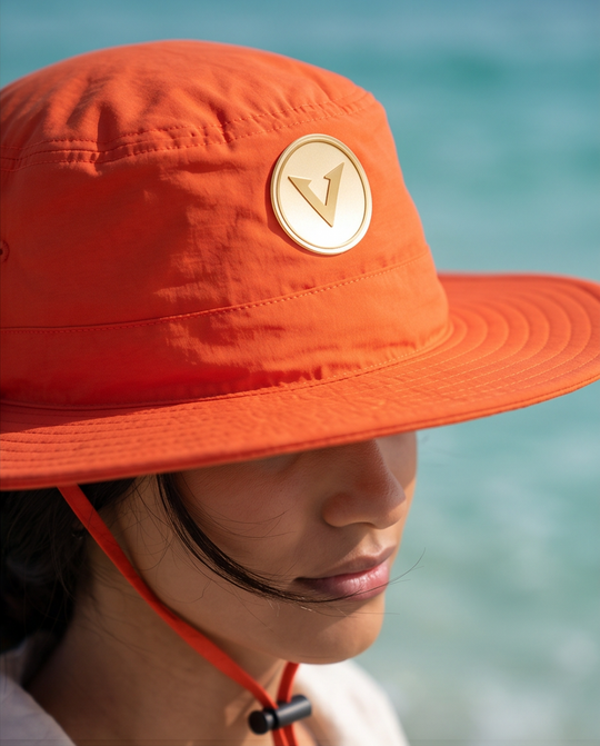 Varkomz Orange Bucket Hat With Rope Beige Logo