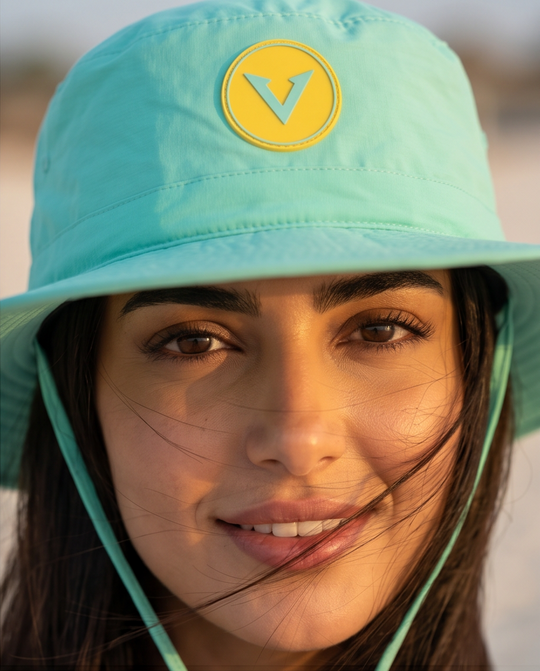Varkomz Turquoise Bucket Hat With Rope Yellow Logo