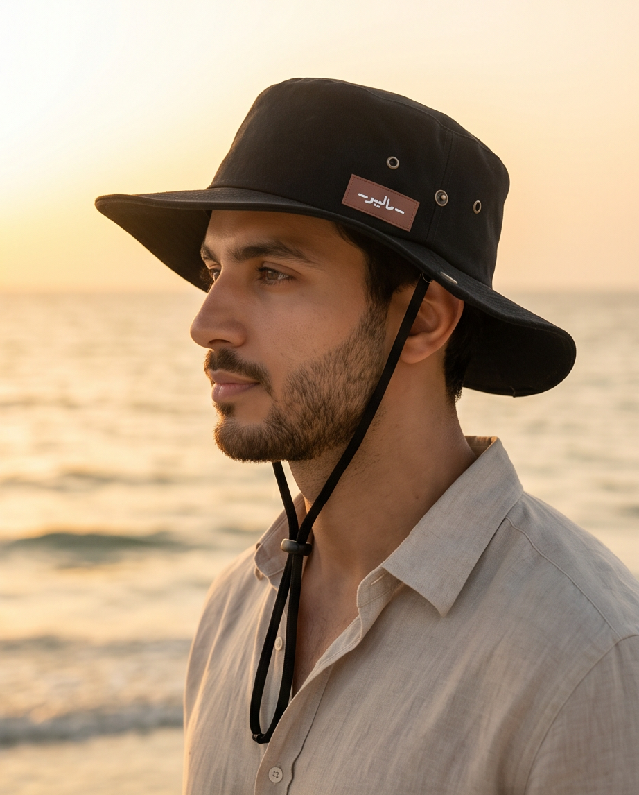 Malibu Black Bucket Hat With Rope -ماليبو -