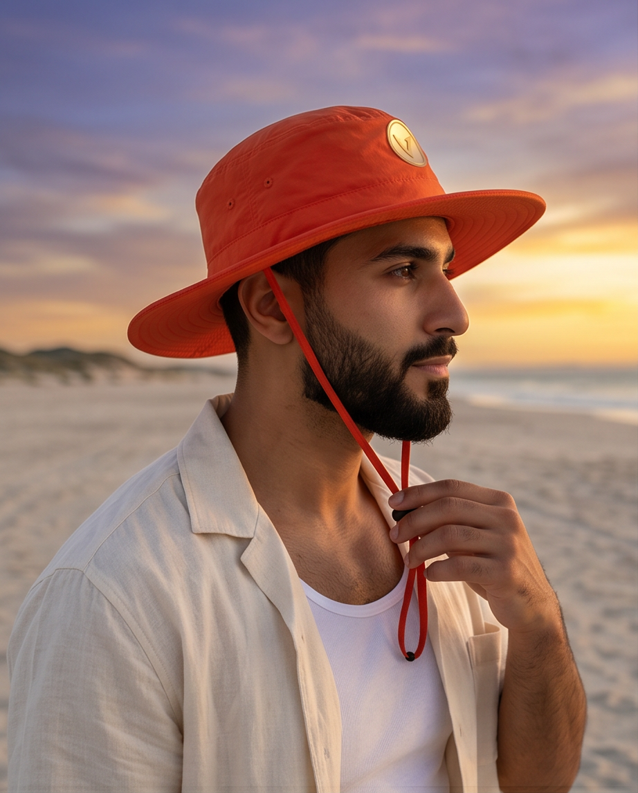 Varkomz Orange Bucket Hat With Rope Beige Logo