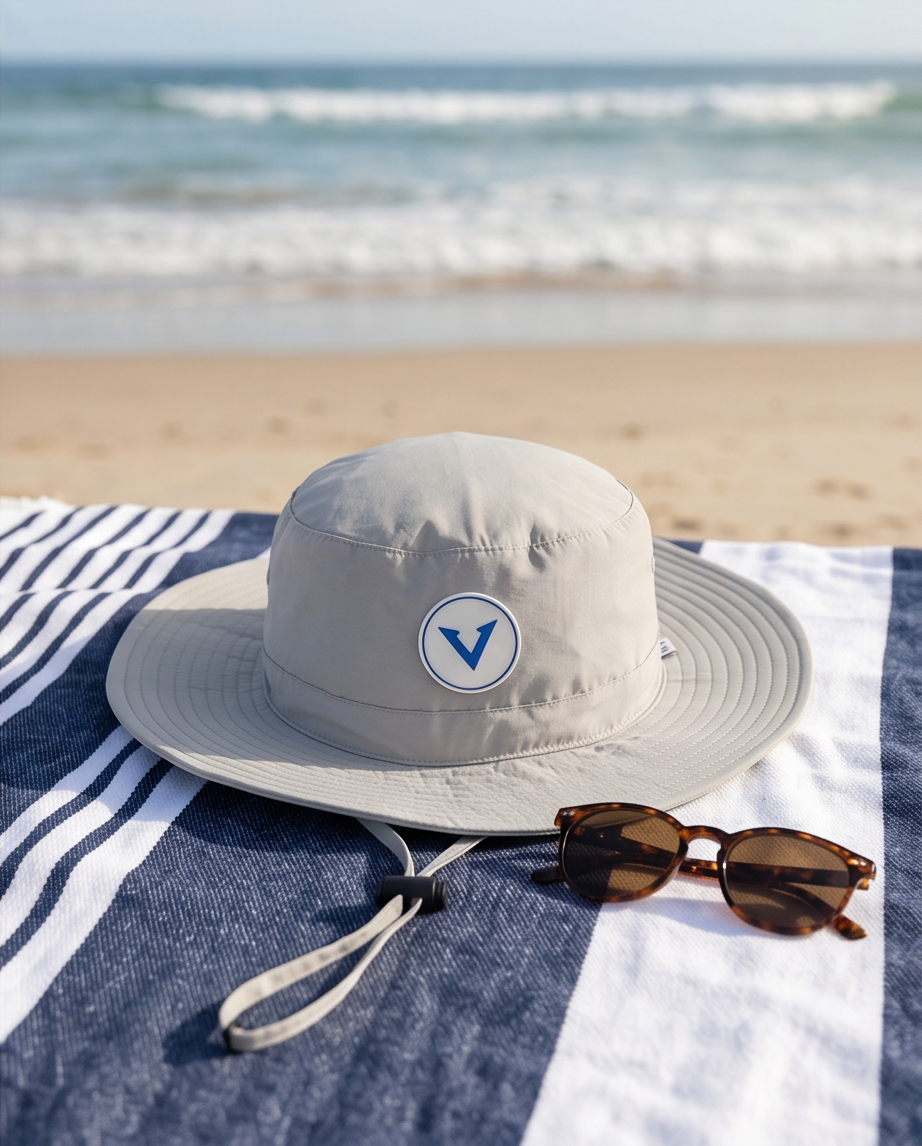 Varkomz Grey Bucket Hat With Rope Blue Logo