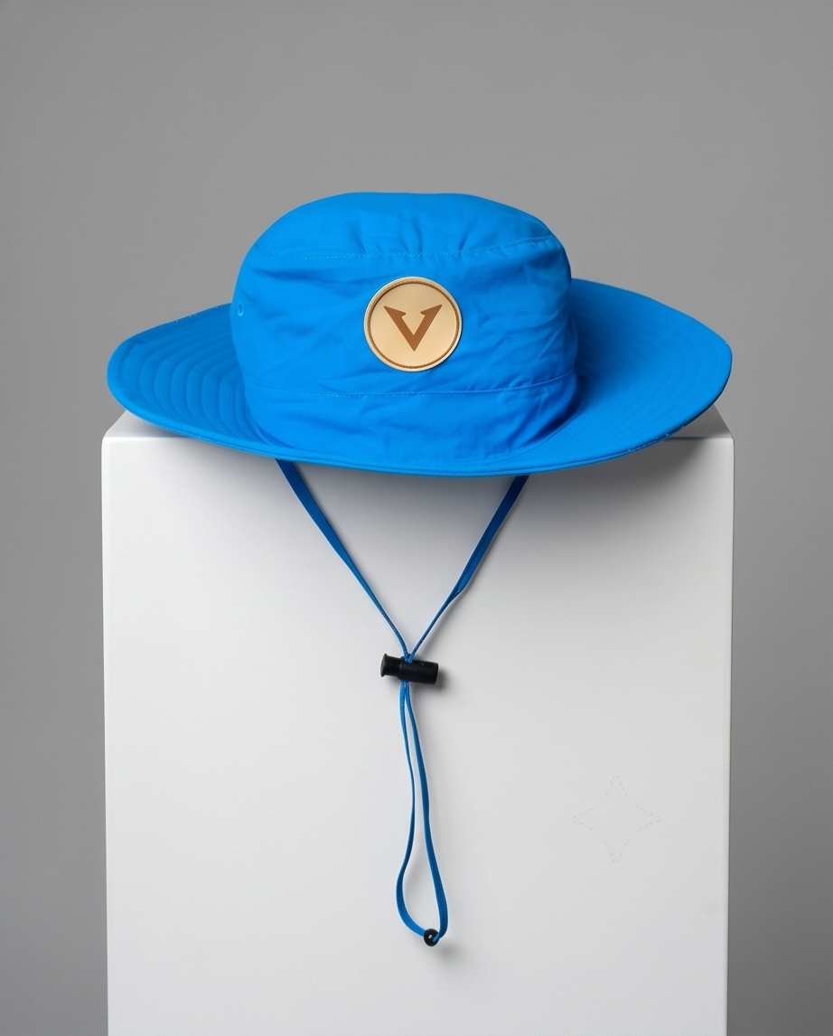Varkomz Blue Bucket Hat With Rope Beige Logo