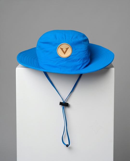 Varkomz Blue Bucket Hat With Rope Beige Logo