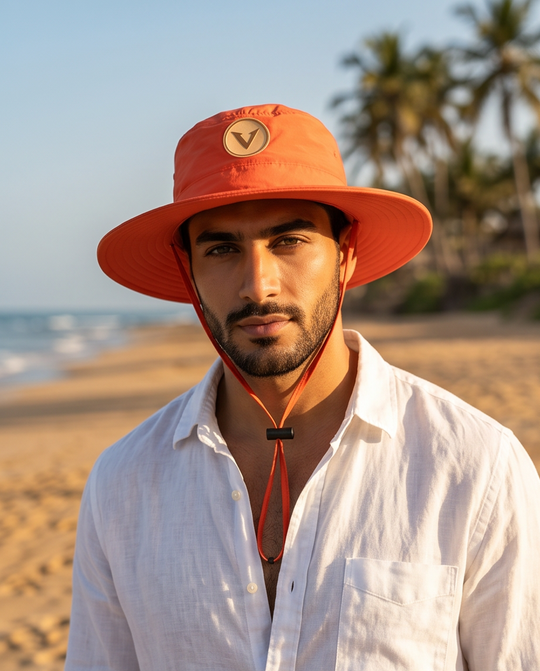 Varkomz Orange Bucket Hat With Rope Beige Logo