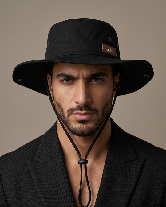 Malibu Black Bucket Hat With Rope -ماليبو -