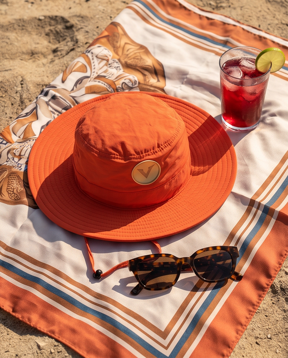 Varkomz Orange Bucket Hat With Rope Beige Logo